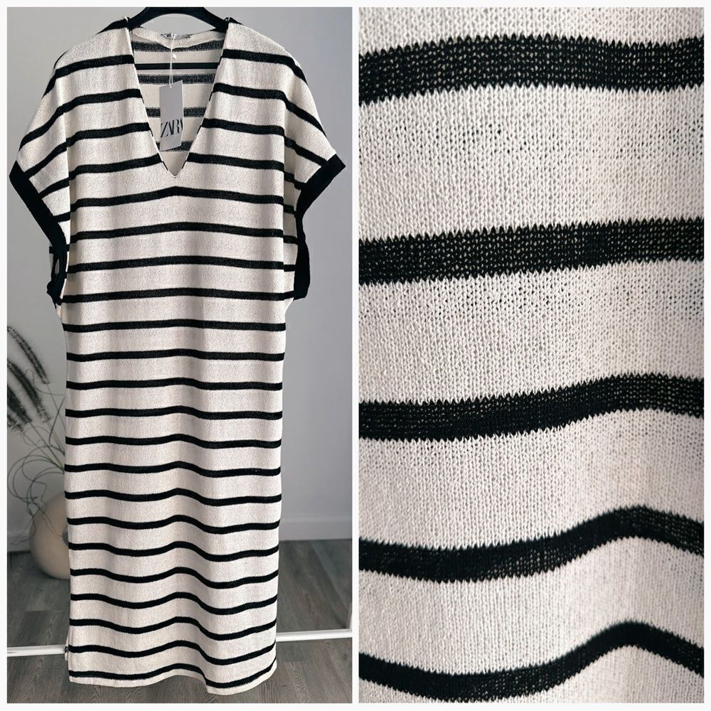 Zara Knit Striped Rustic Dress New - Picture 1 of 4
